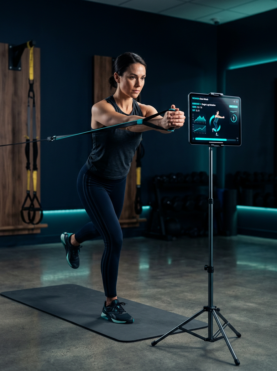 Patient effectuant ses exercices guidés sur tablette TheraNEX